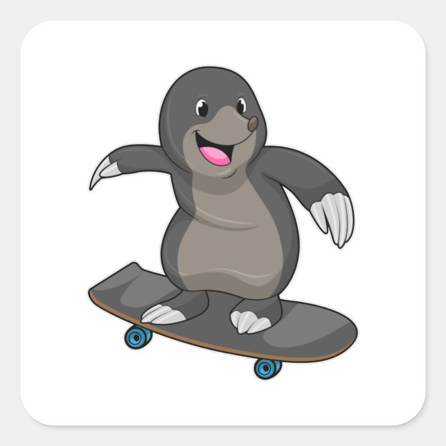 Mole as Skater with Skateboard Square Sticker (Front)