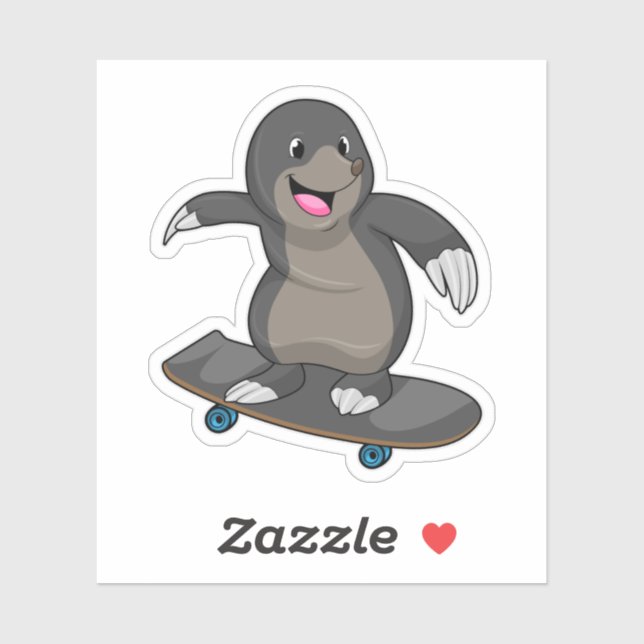 Mole as Skater with Skateboard Sticker (Sheet)