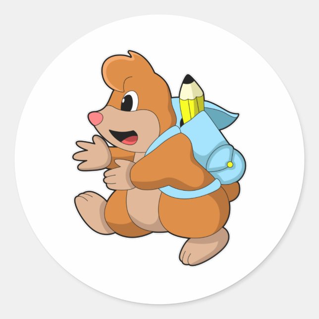 Mole as Student with Backpack Classic Round Sticker (Front)