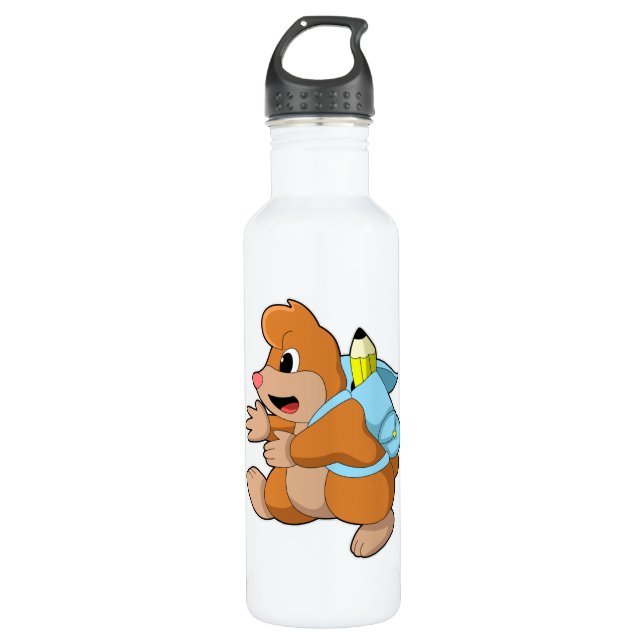 Mole as Student with Backpack Stainless Steel Water Bottle (Front)