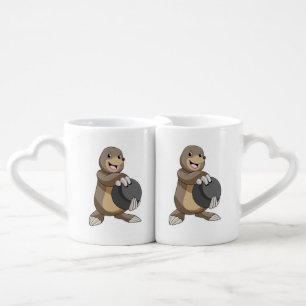 Mole at Bowling with Bowling ball Coffee Mug Set
