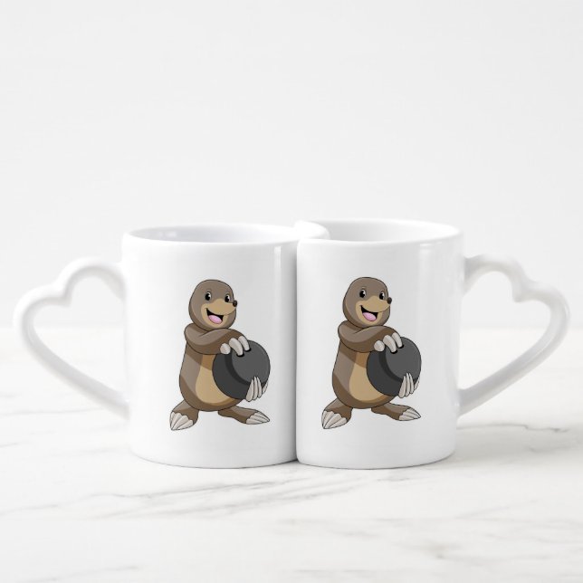 Mole at Bowling with Bowling ball Coffee Mug Set (Front Nesting)