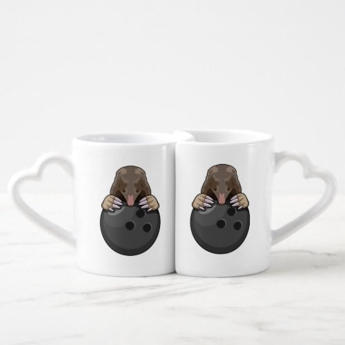 Mole at Bowling with Bowling ball Coffee Mug Set