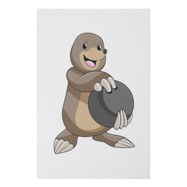 Mole at Bowling with Bowling ball Faux Canvas Print (Front)