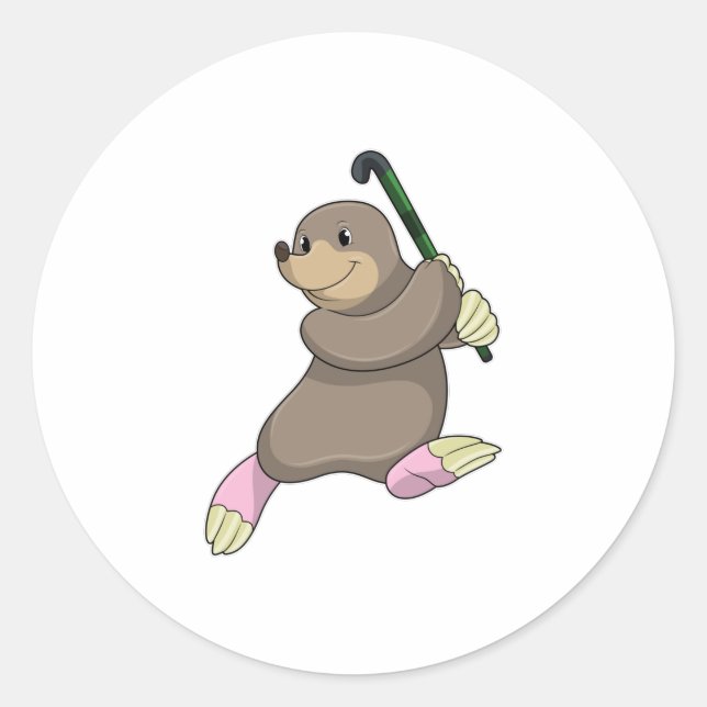 Mole at Hockey with Hockey bat Classic Round Sticker (Front)
