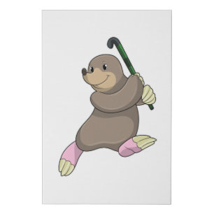 Mole at Hockey with Hockey bat Faux Canvas Print