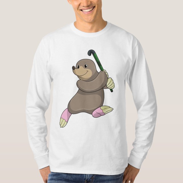 Mole at Hockey with Hockey bat T-Shirt (Front)