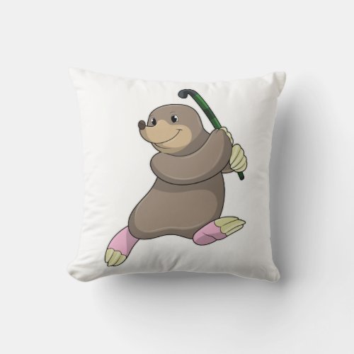 Mole at Hockey with Hockey bat Throw Pillow