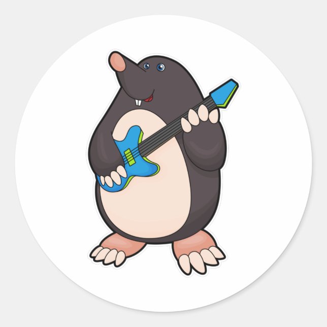Mole at Music with Guitar Classic Round Sticker (Front)