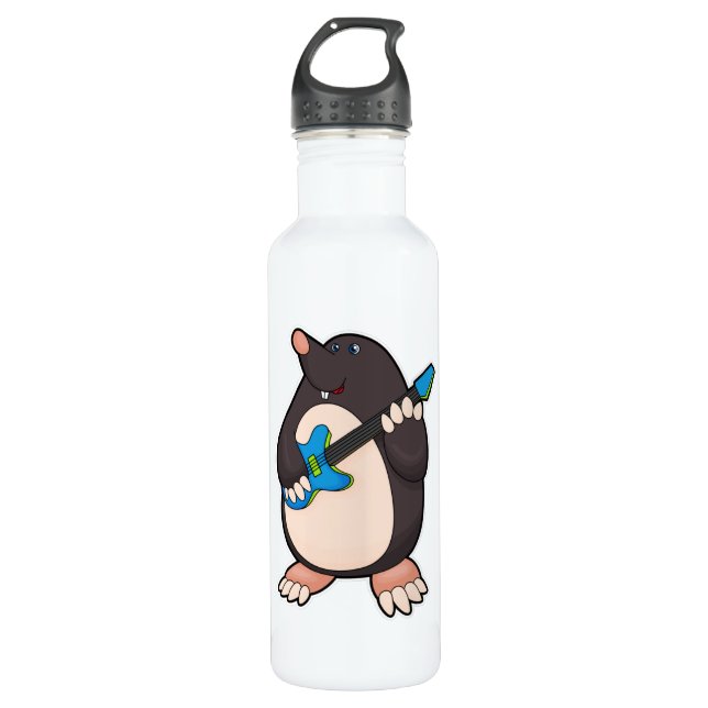 Mole at Music with Guitar Stainless Steel Water Bottle (Front)