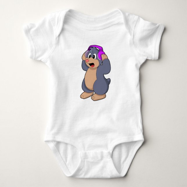 Mole at Music with Headphone Baby Bodysuit (Front)