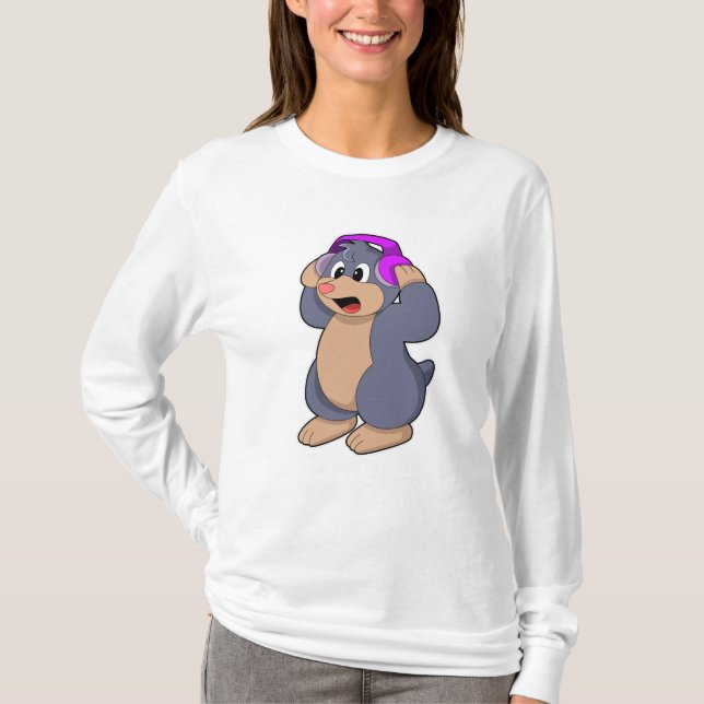 Mole at Music with Headphone T-Shirt (Front)