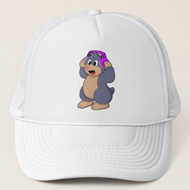Mole at Music with Headphone Trucker Hat (Front)