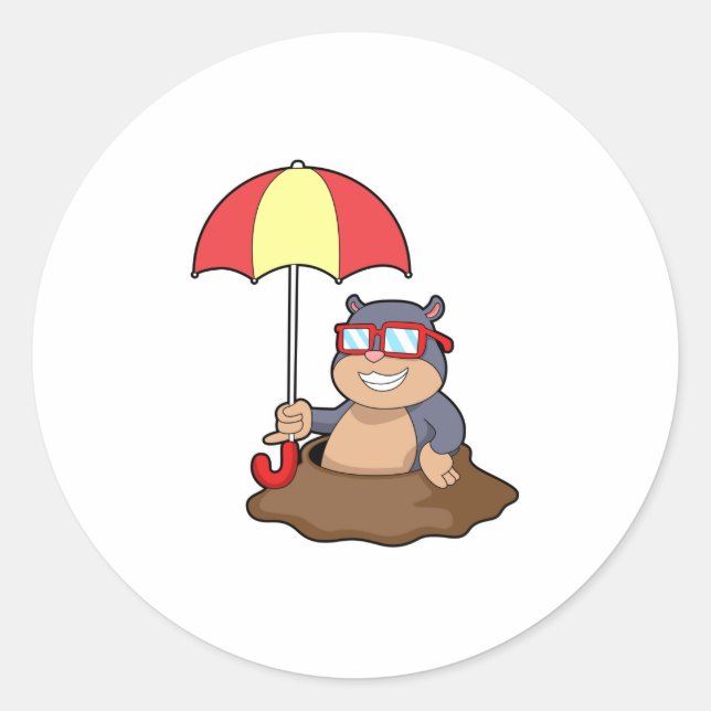 Mole at Raining with Umbrella Classic Round Sticker (Front)