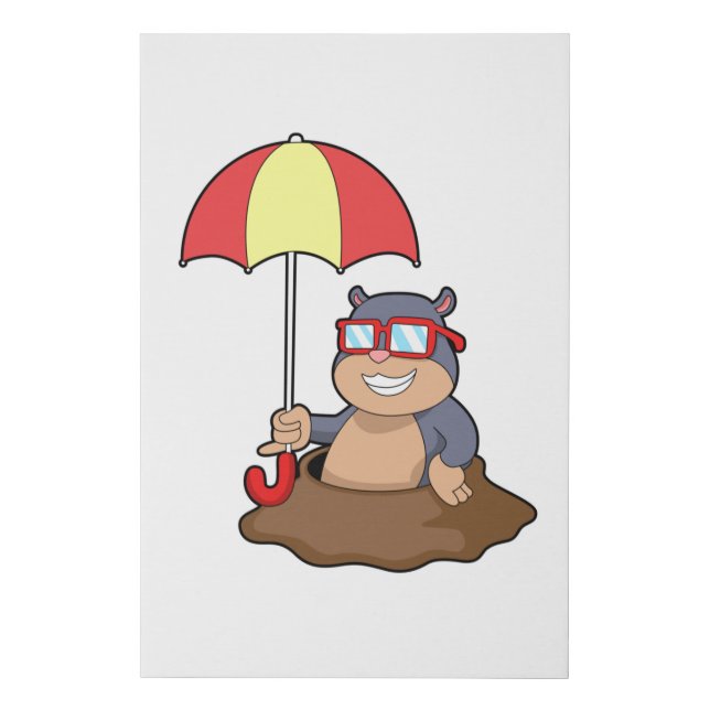 Mole at Raining with Umbrella Faux Canvas Print (Front)