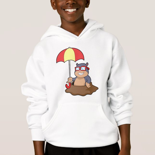 Mole at Raining with Umbrella Hoodie (Front)