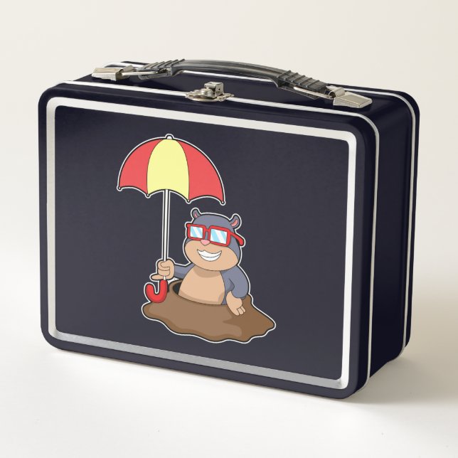 Mole at Raining with Umbrella Metal Lunch Box (Front)