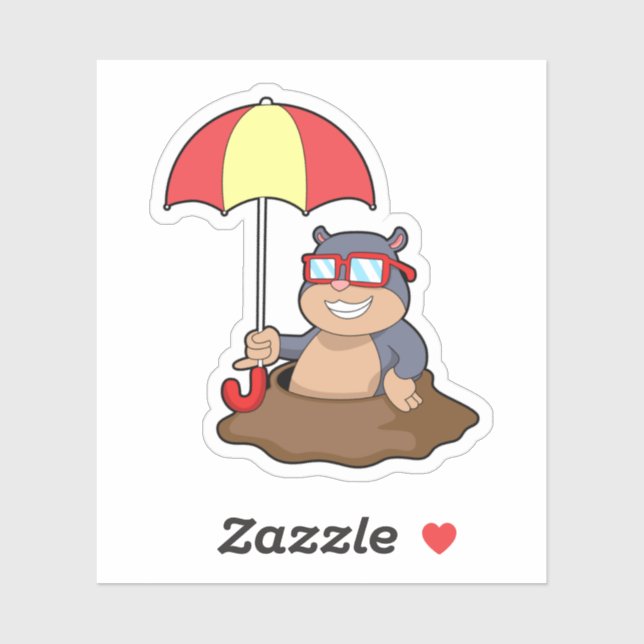 Mole at Raining with Umbrella Sticker (Sheet)