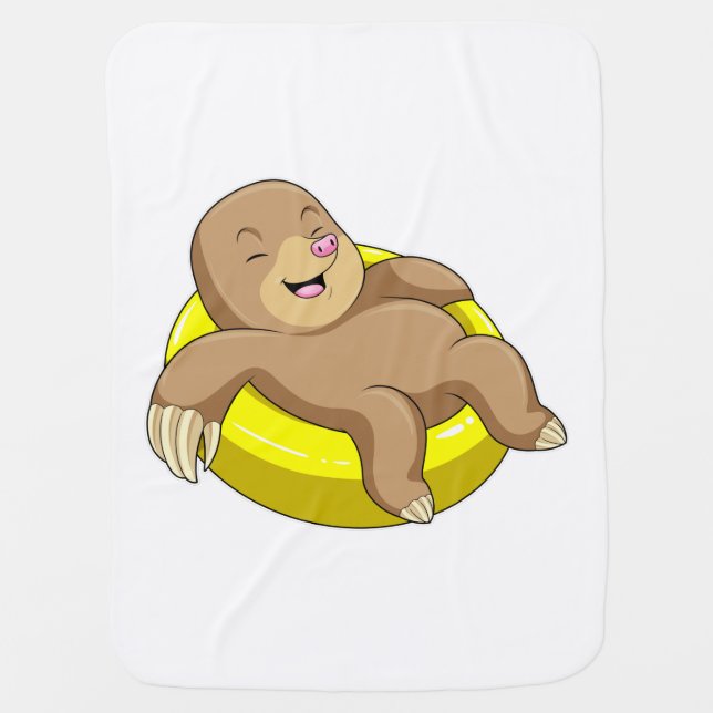 Mole at Swimming with Lifebuoy Baby Blanket (Front)