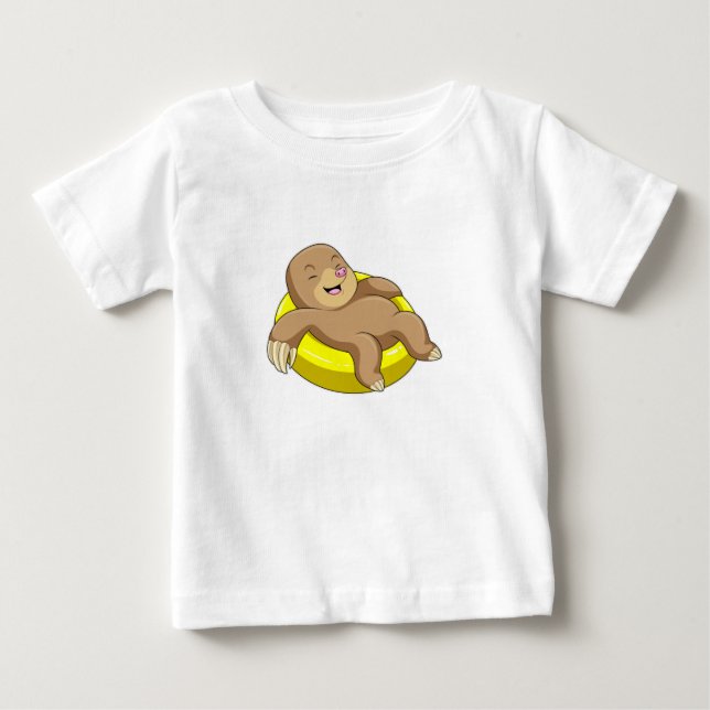 Mole at Swimming with Lifebuoy Baby T-Shirt (Front)