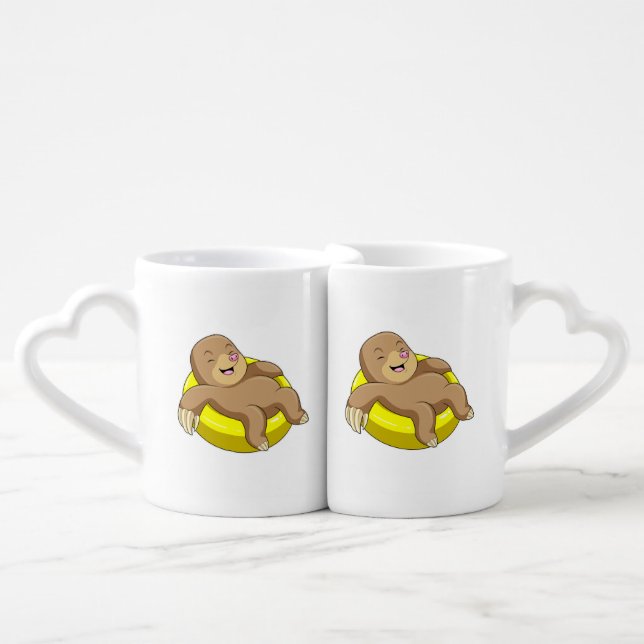 Mole at Swimming with Lifebuoy Coffee Mug Set (Front Nesting)