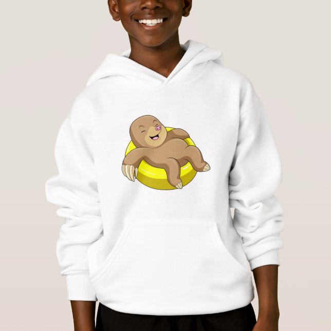Mole at Swimming with Lifebuoy Hoodie (Front)