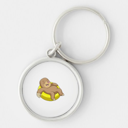Mole at Swimming with Lifebuoy Keychain