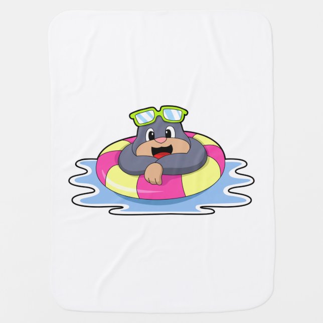 Mole at Swimming with Swim ring.PNG Baby Blanket (Front)
