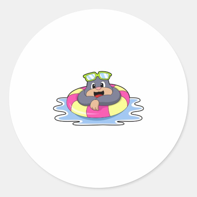Mole at Swimming with Swim ring.PNG Classic Round Sticker (Front)