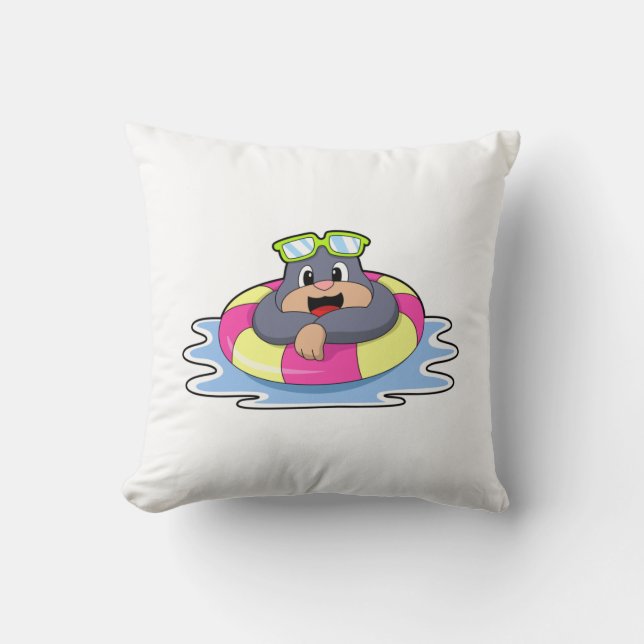 Mole at Swimming with Swim ring.PNG Throw Pillow (Front)