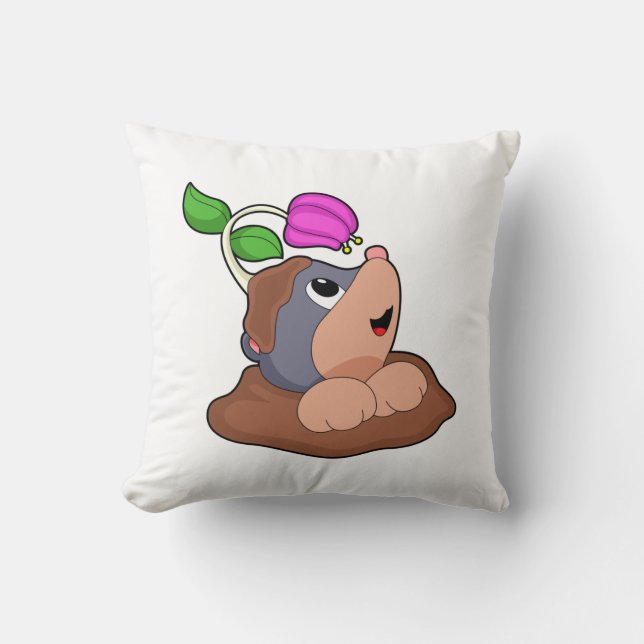 Mole Earth Flower Throw Pillow (Front)