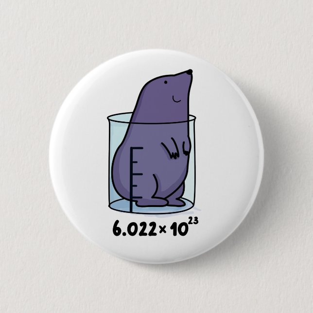 Mole Equation Cute Mole In A Beaker Pun Button (Front)