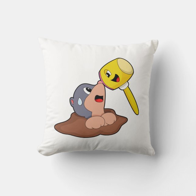 Mole Hammer Throw Pillow (Front)