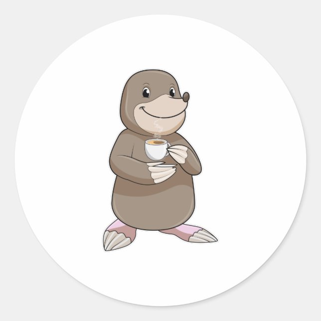 Mole with Coffee Cup Classic Round Sticker (Front)
