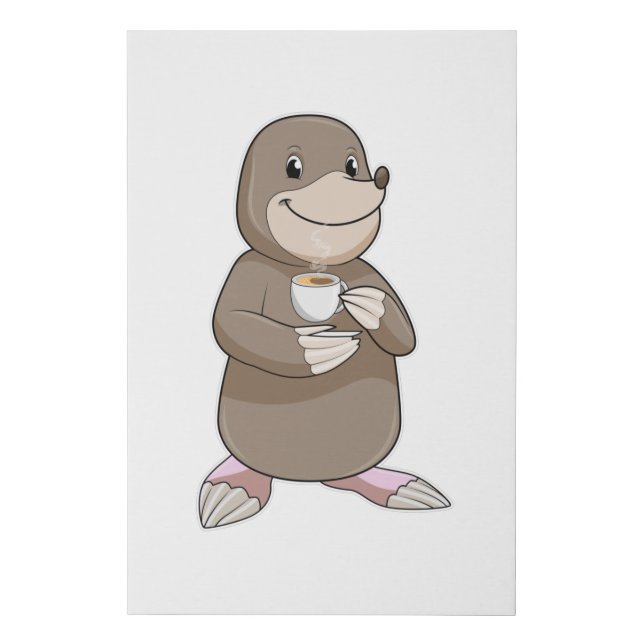 Mole with Coffee Cup Faux Canvas Print (Front)