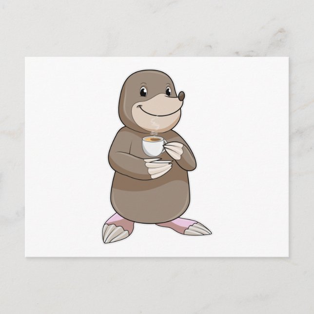 Mole with Coffee Cup Postcard (Front)