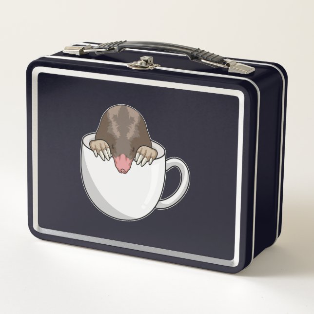 Mole with Cup of Coffee Metal Lunch Box (Front)