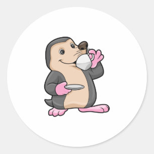 Mole with Cup of Coffee & Saucer Classic Round Sticker