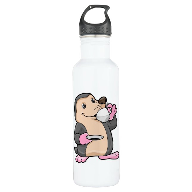 Mole with Cup of Coffee & Saucer Stainless Steel Water Bottle (Front)