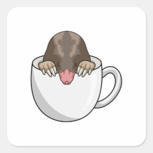 Mole with Cup of Coffee Square Sticker