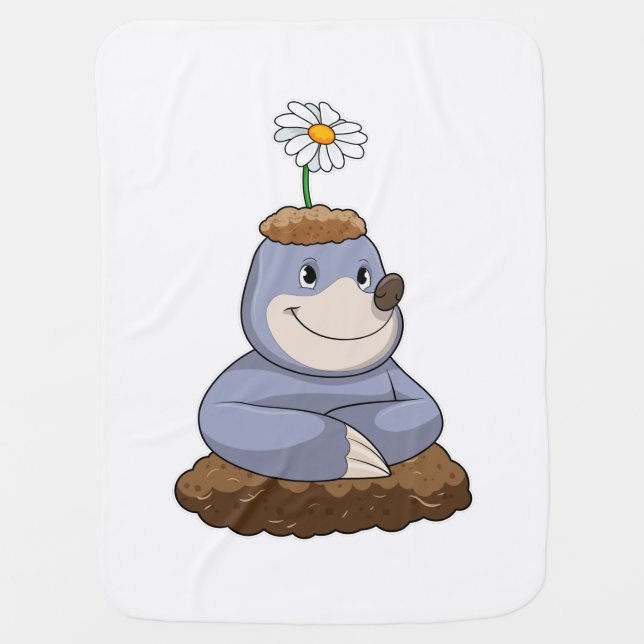 Mole with Daisy Flower Baby Blanket (Front)