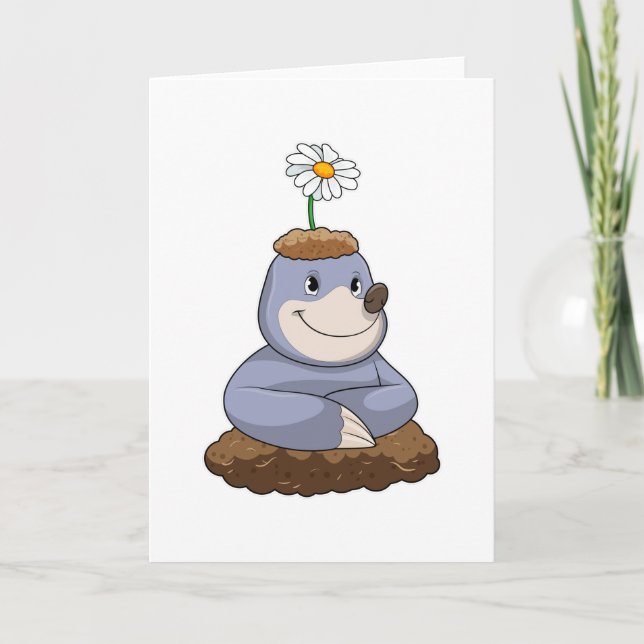 Mole with Daisy Flower Card (Front)