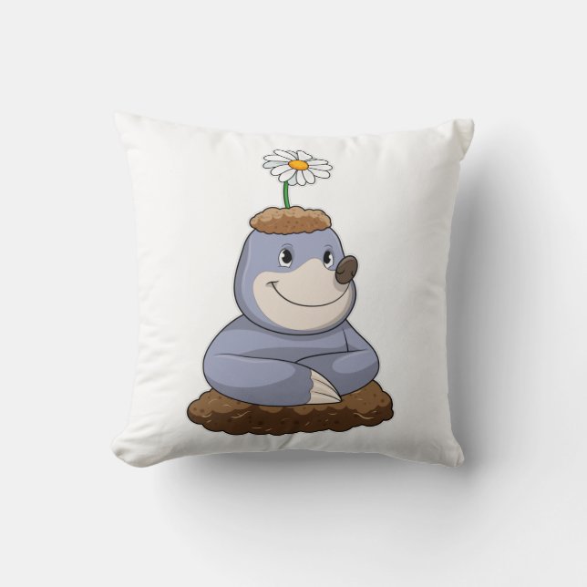 Mole with Daisy Flower Throw Pillow (Front)