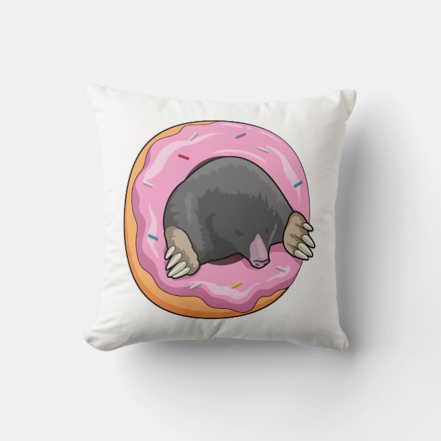 Mole with Donut Throw Pillow (Front)