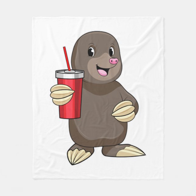 Mole with Drinking mug Fleece Blanket (Front)