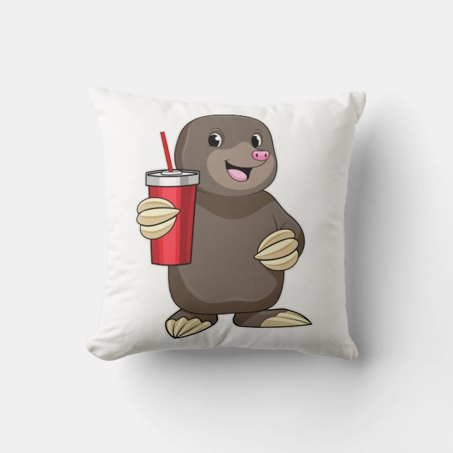 Mole with Drinking mug Throw Pillow (Front)