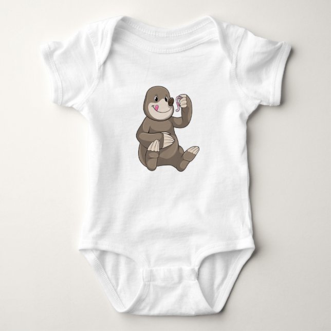 Mole with Earthworm Baby Bodysuit (Front)