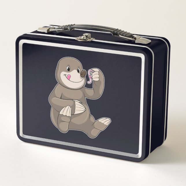 Mole with Earthworm Metal Lunch Box (Front)