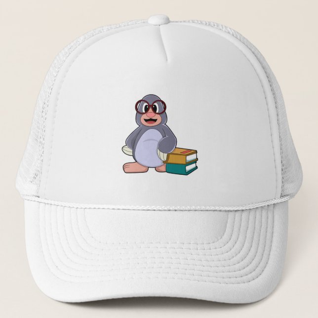 Mole with Glasses & Books Trucker Hat (Front)