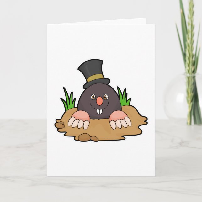 Mole with Molehill & Hat Card (Front)